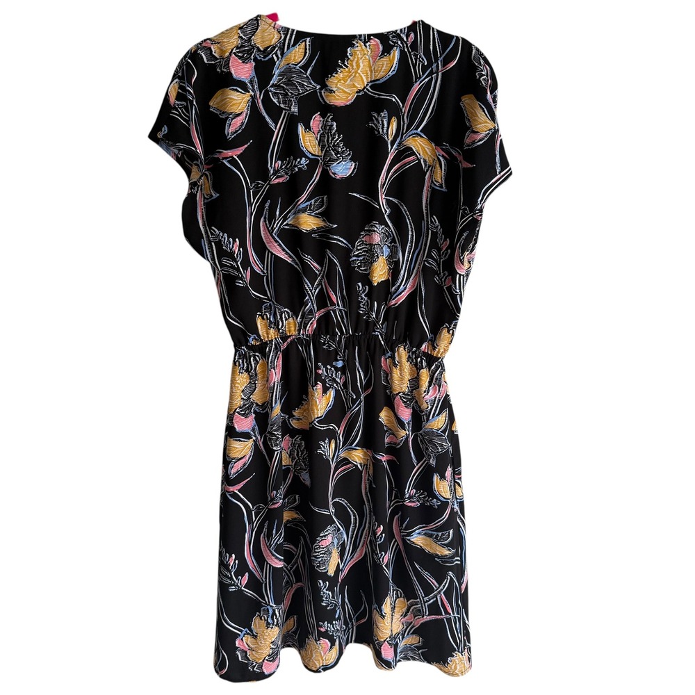 HALOGEN Black and Multi Floral Ladies V- Neck Dress with Pockets, S
